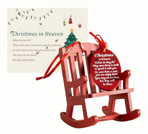HOUYAN Red Christmas Memorial Wooden Rocking Chair Ornament with Tag & Card