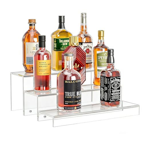 3-Tier Acrylic Liquor Bottle Display Shelf, 15-Inch Bar Organizer Rack