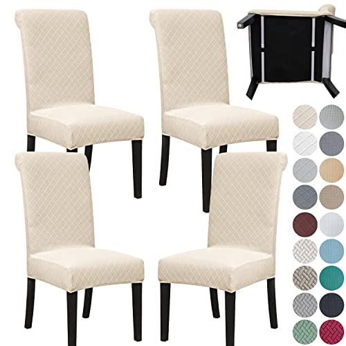 Stretch Dining Chair Covers Set of 4 with Seat Belt - Beige