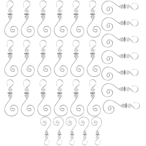 30-Piece Crystal Beaded Christmas Ornament Hooks - S-Shaped Wire Hangers