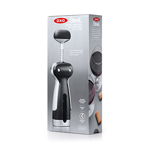 OXO Steel Winged Corkscrew with Removable Foil Cutter - Easy Bottle Opener