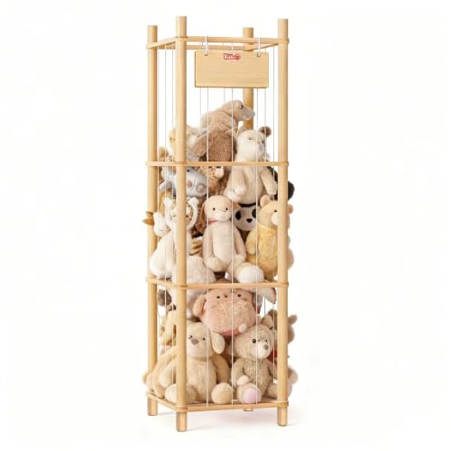 3-Tier Solid Wood Stuffed Animal Storage & Corner Plush Toy Organizer