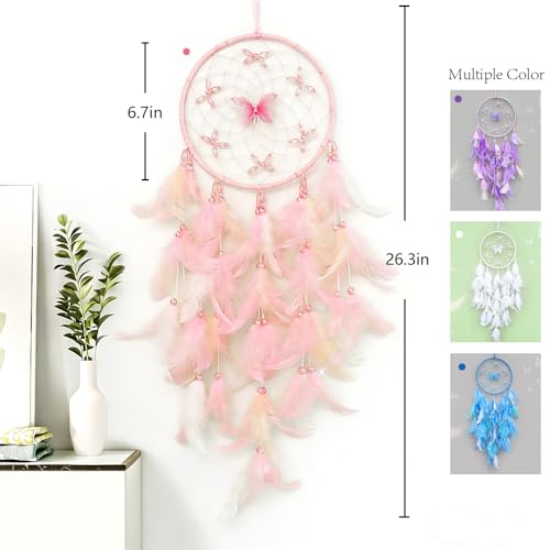 Handmade Butterfly Dream Catcher with Feathers for Bedroom Wall Decor