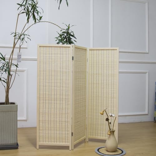 3-Panel Bamboo Room Divider, 47-Inch Tall Freestanding Partition Screen
