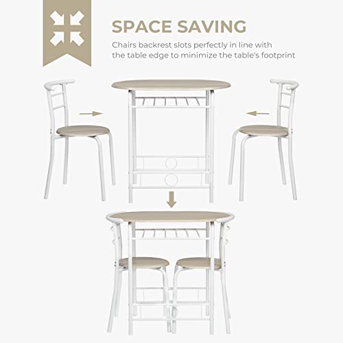 3-Piece Small Dining Table Set for 2 with Built-In Wine Rack, White & Light Oak