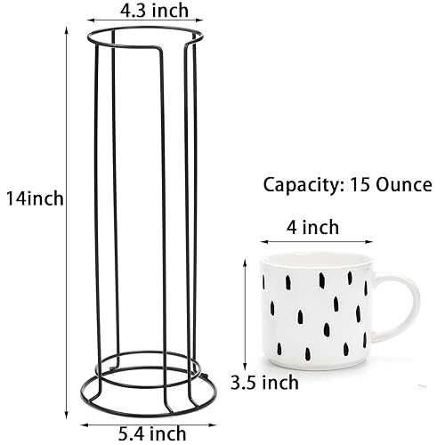 Set of 4 Stackable Coffee Mugs with Metal Stand, 15 oz Ceramic Cups for Hot Beverages
