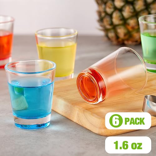 Qipecedm 6 Pack Colorful Heavy Base Shot Glasses Set 1.6 oz for Whiskey, Tequila, Vodka