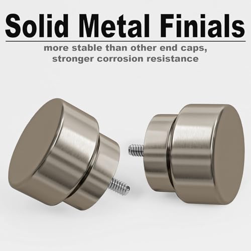 Adjustable Brushed Nickel Curtain Rod Set, 28-48 Inch Heavy Duty Metal