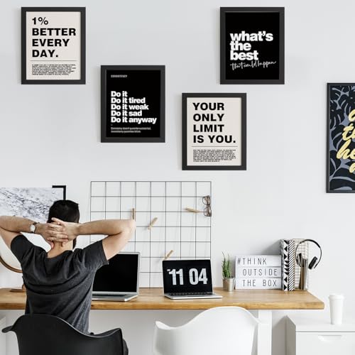 Motivational Office Wall Art Prints Set of 4, 8x10 Unframed Quotes