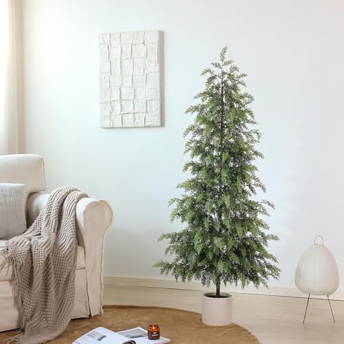 5ft Artificial Cedar Trees, Set of 2 UV-Resistant Potted Faux Pine Plants