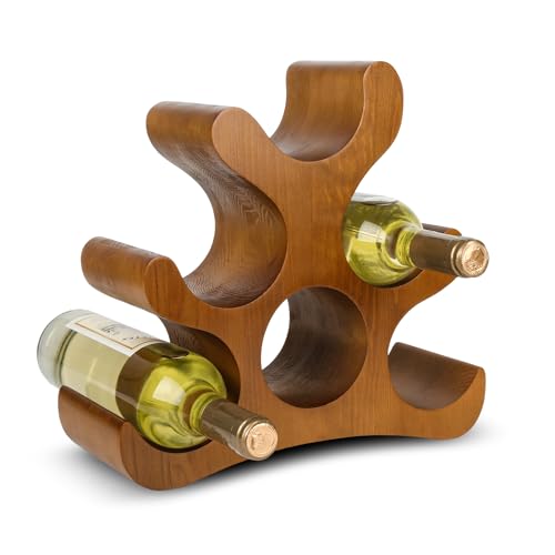 6-Bottle Wooden Countertop Wine Rack - Freestanding Wine Storage Stand