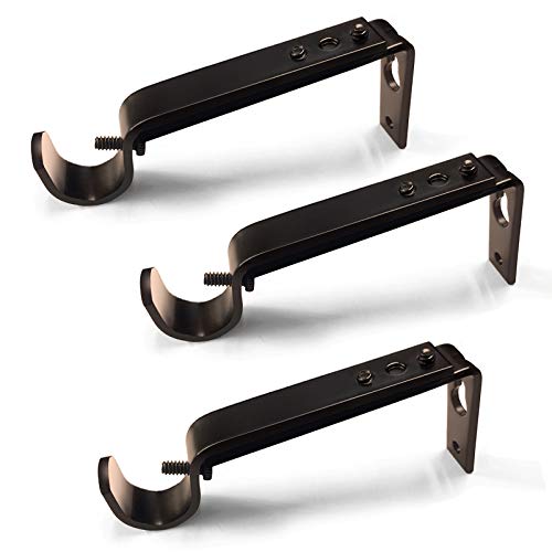 Heavy Duty Adjustable Curtain Rod Brackets, Bronze Metal Holders (Set of 3)