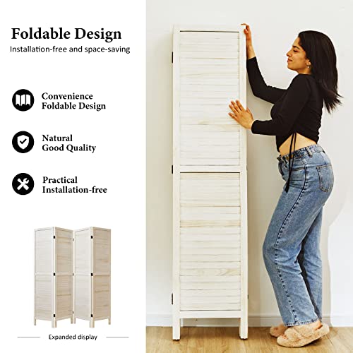 4-Panel Wood Room Divider, Folding Privacy Screen for Home Office & Bedroom