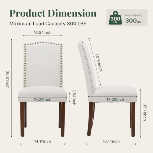 Upholstered Dining Chair Set of 6, Farmhouse Fabric Kitchen Chairs with Wood Legs