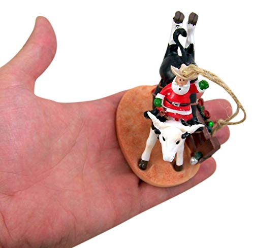 Cast Resin Bull Riding Santa Ornament – 3.25in Christmas Tree Holiday Decor
