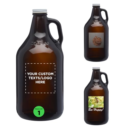 Amber Glass Beer Growler 64 oz. with Screw-Top Lid - Customizable