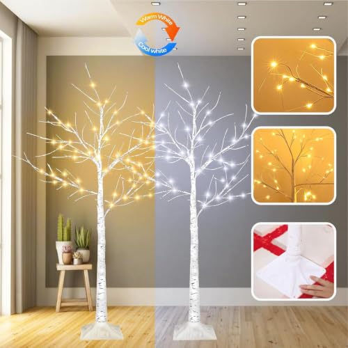 2 Pack 4FT Lighted Birch Tree Lights Christmas Decor Warm & Cool White