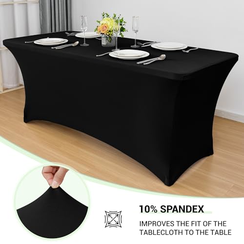 6ft Black Stretch Spandex Tablecloth 2 Pack - Fitted Table Cover