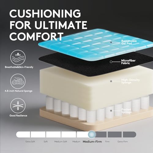 Ergonomic Fabric Gaming Chair with Footrest, Massage Lumbar & Gel Cushion