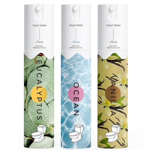 Travel Toilet Odor Eliminator Spray, 3 Pack, Ocean Eucalyptus Vanilla