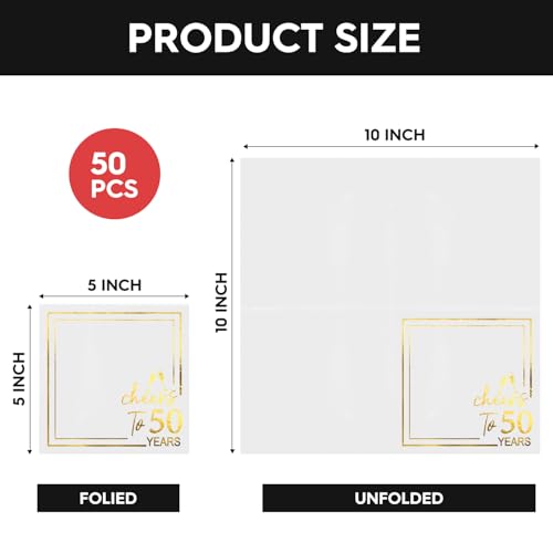 50Pcs Cheers to 50 Years Gold Foil Cocktail Napkins - Birthday Party Decorations