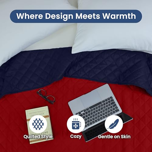 Reversible Twin Coverlet Quilt - Lightweight Bedding in Red/Navy