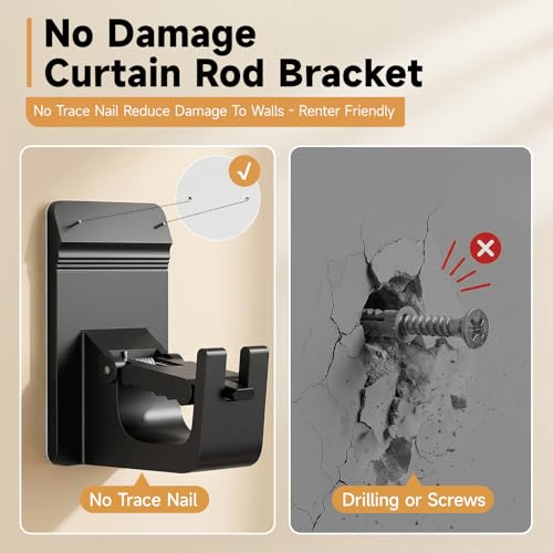 No-Drill Heavy Duty Curtain Rod Brackets - 30 lb Capacity (4 Pack)