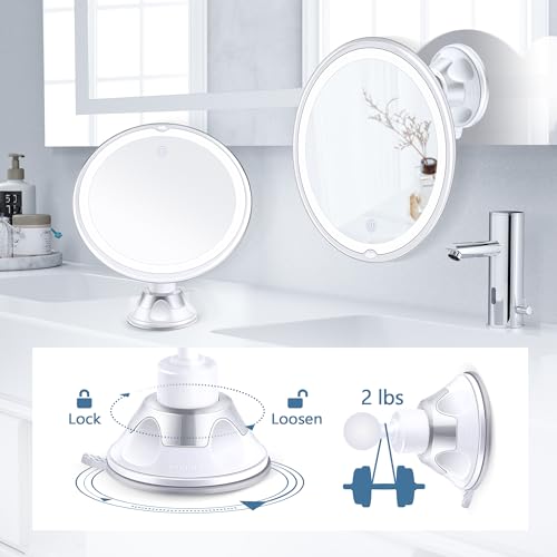 B Beauty Planet 30X Lighted Magnifying Makeup Mirror White-3AAA, 360° Swivel, Suction Cup