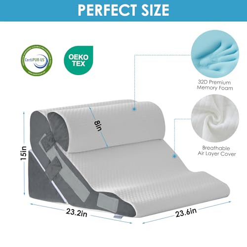 Adjustable Bed Wedge Pillow Set for Sleep Apnea & Recovery - 23"
