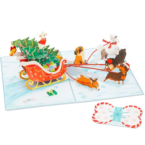 Dog Sledding Christmas Pop Up Card - 5x7 incl. envelope, POPWOW, 3D Snow Scene
