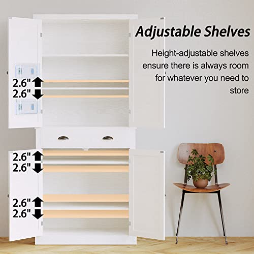 Tall Storage Cabinet with Drawer and Adjustable Shelves for Living Room