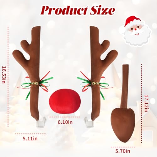 Christmas Car Reindeer Antlers Kit with Red Nose and Tail Decoration