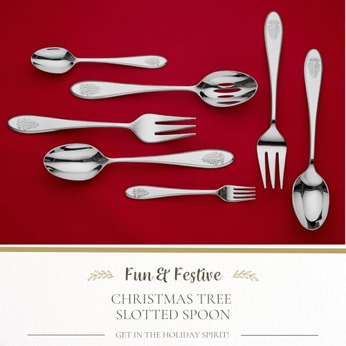 Spode Christmas Tree 10" Slotted Serving Spoon, Holiday Flatware for Festive Gatherings, Christmas Serving Utensils - 18/10 Stainless Steel Decorative Flatware for Christmas Table Settings