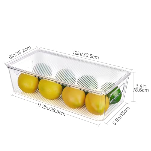 Vtopmart 4pcs Clear Organizers and Storage Bins with Lids, Stackable Plastic Storage Containers with Handles for Fridge, Freezer, Pantry, Cabinet, Kitchen Organization