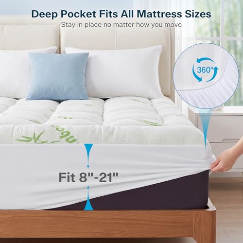 MASVIS Queen Cooling Bamboo Mattress Topper - Thick Waterproof Pad