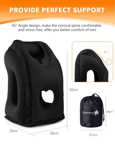 Inflatable Travel Neck Pillow with Eye Mask & Earplugs - Black