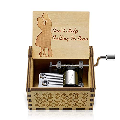 Hand-Operated Antique Engraved Wood Music Box - Romantic Gift for Loved Ones