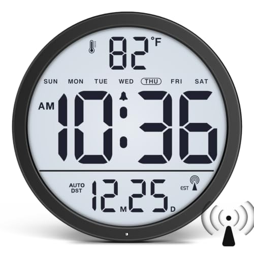 8-Inch Atomic Wall Clock with Smart Backlight, Indoor Temperature and Date