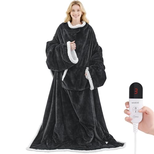 Heated Wearable Blanket with Foot Pocket & Sleeves - Electric Throw