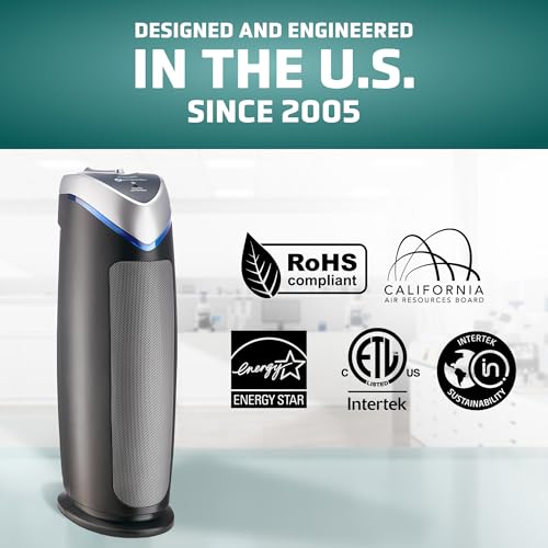 Tower HEPA Air Purifier for Large Rooms and Pets, 22-Inch Gray