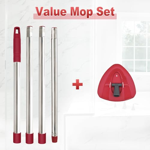 4-Section Stainless Steel Spin Mop Handle & Base Set - 30 to 58 Inch Mop Pole