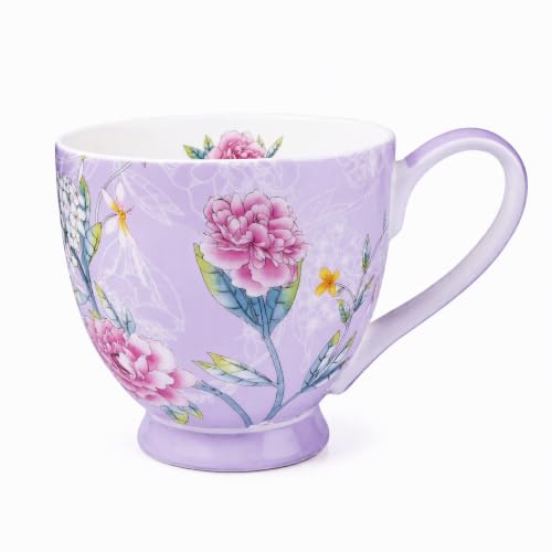 Glen Mila 16oz Light Purple Bone China Coffee Mug for Women – Cute Christmas Gift for Mom & Friends