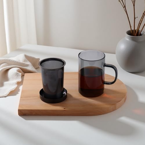 Ecooe 16.9oz Borosilicate Glass Tea Cup with Infuser & Lid - Black 430ml
