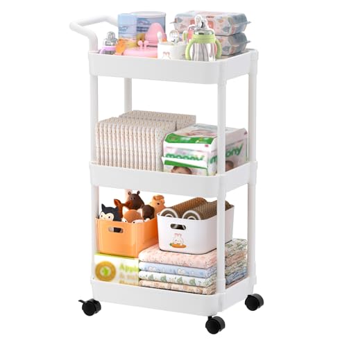 3-Tier Rolling Diaper Caddy Cart for Nursery Essentials and Storage