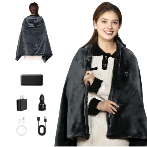 Cordless Heated Blanket with Hood - Rechargeable Battery, 9 Heating Zones