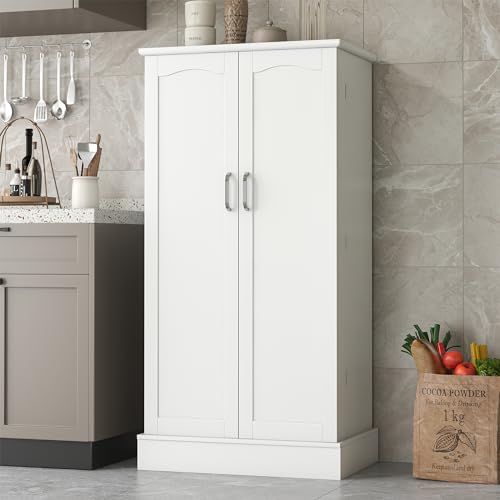 47-Inch Kitchen Pantry Storage Cabinet with Doors & Adjustable Shelves - White