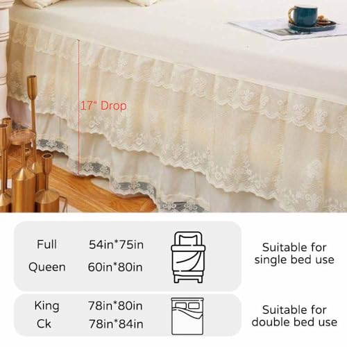 Double Lace Wrap Around Bed Skirt - 17 Inch Drop Easy Fit Ruffle Bedskirt