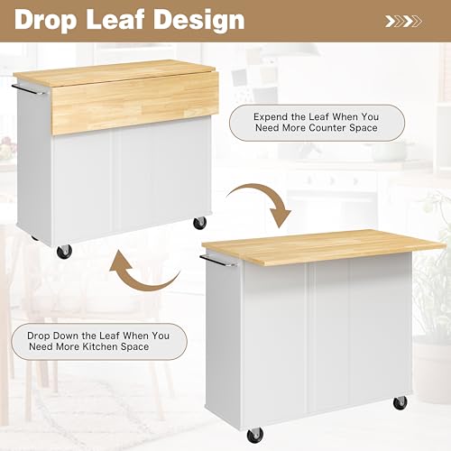 Rolling Kitchen Island with Folding Drop Leaf and Storage Cabinet