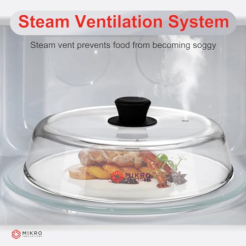 10.5-Inch Borosilicate Glass Microwave Splatter Cover with Silicone Handle