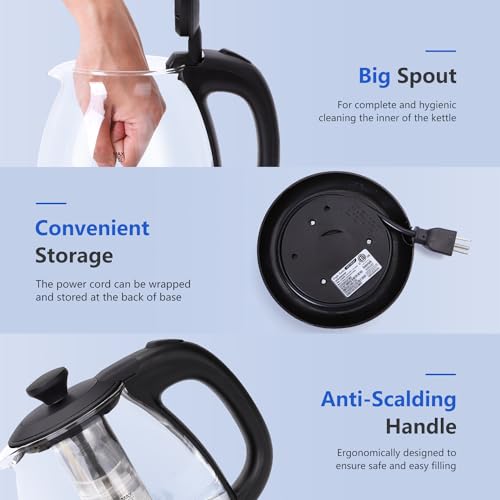 1L Electric Glass Kettle with Tea Infuser and Keep Warm Function